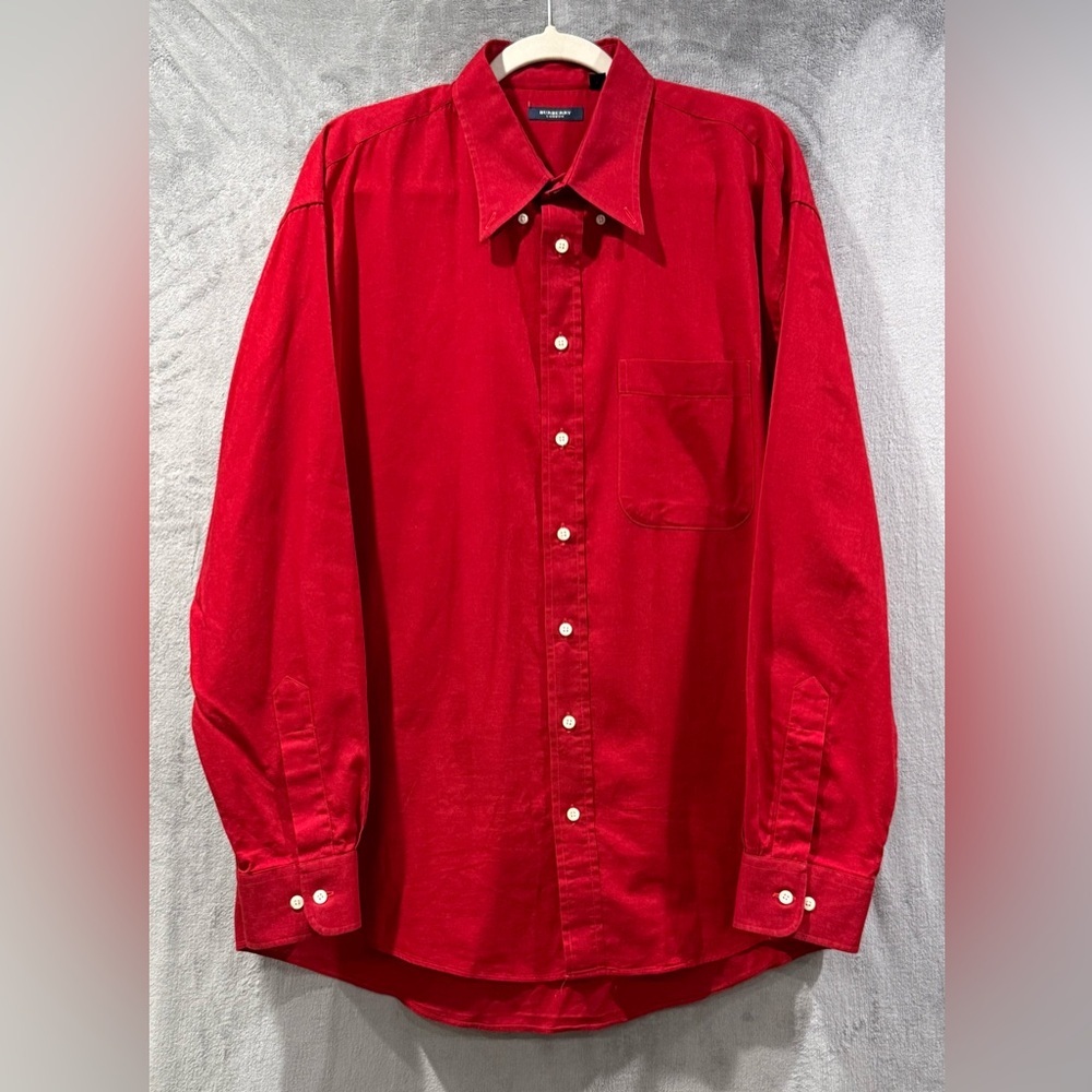 Burberry London Shirt Mens Size XL Red Long Sleeve Button Down Made in USA VTG